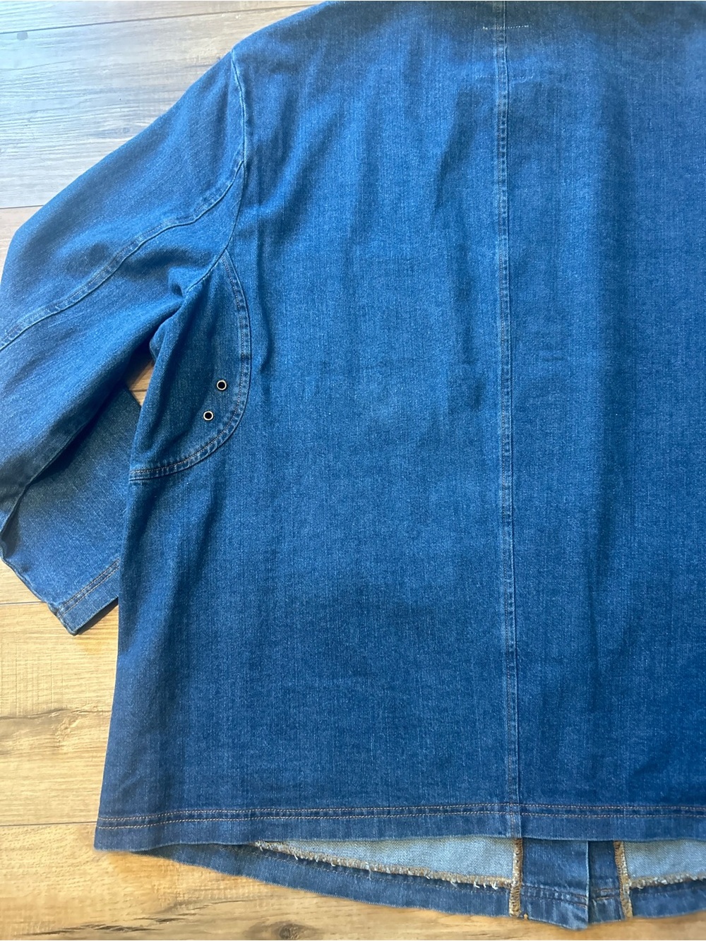 Avec les Filles Medium Blue Denim Relaxed Barn Chore Jacket Corduroy Collar 2X - Picture 6 of 8